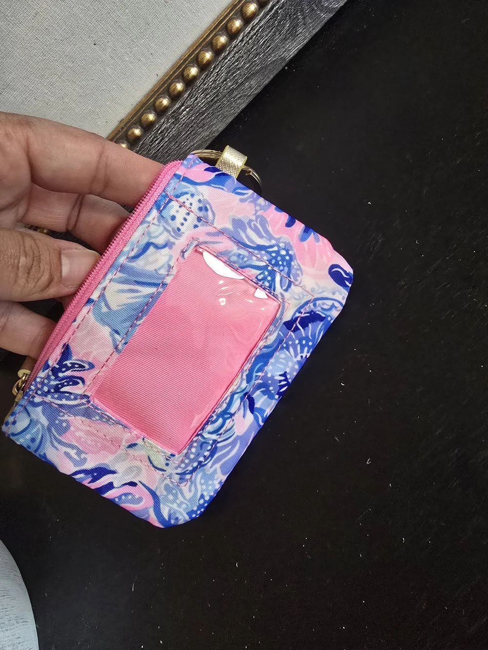Lilly Pulitzer ID case shade seekers tropical print gold hardw coin purse wallet